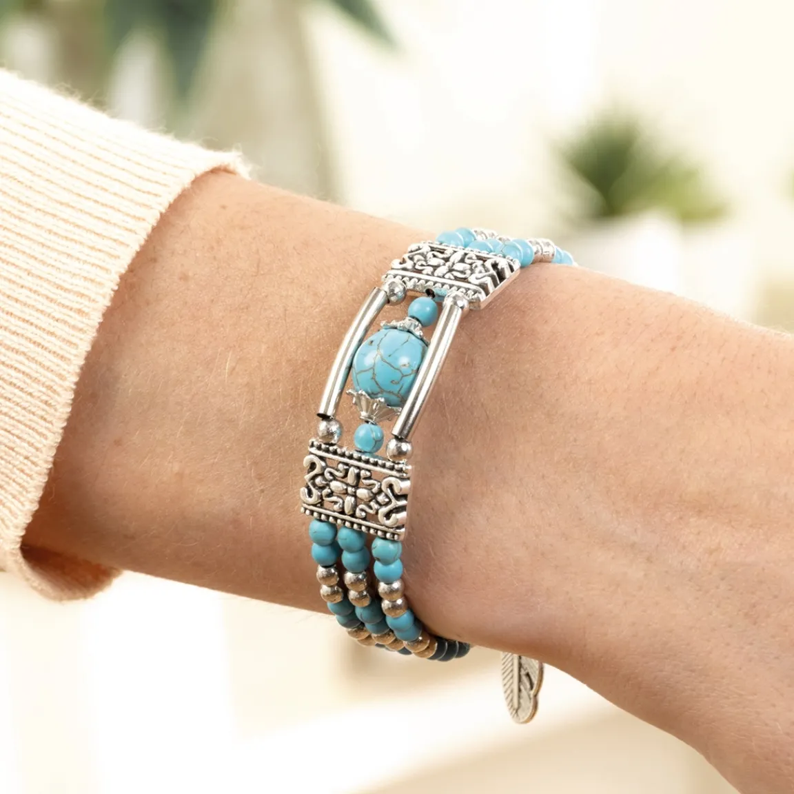 Clearance Tempsl Bracelet coloris argenté et turquoise