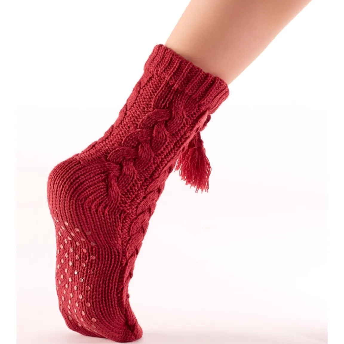 Hot Tempsl Chaussettes tricot antiglisse : Bordeaux ou Beige