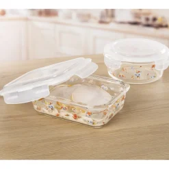 Hot Tempsl Lot de 3 boîtes borosilicate fleuries