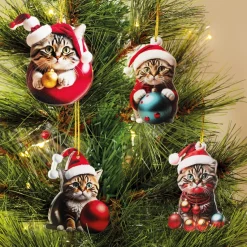 Online Tempsl Lot de 4 décorations chats