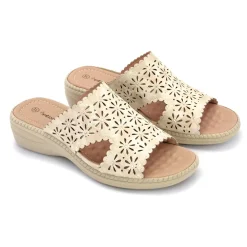 Tempsl Mules détails ajourés/strass beige