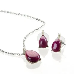 Hot Tempsl Parure pendentif + boucles d'oreilles goutte bordeaux