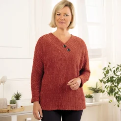 Sale Tempsl Pull poilu chenille brique