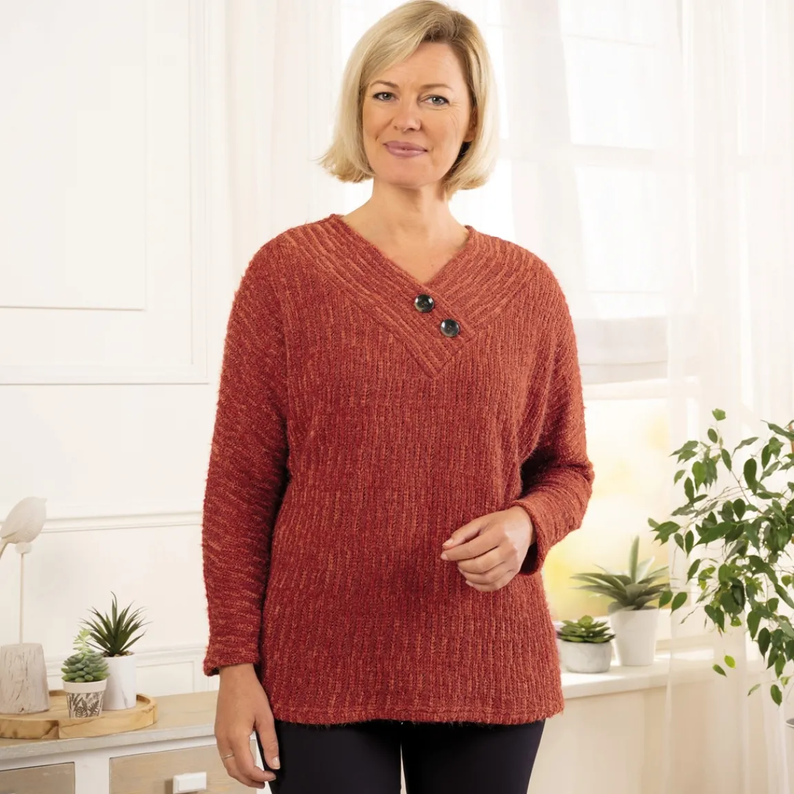 Sale Tempsl Pull poilu chenille brique