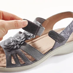 Tempsl Sandales fleurs élastiquées grises ou beige Pédilège