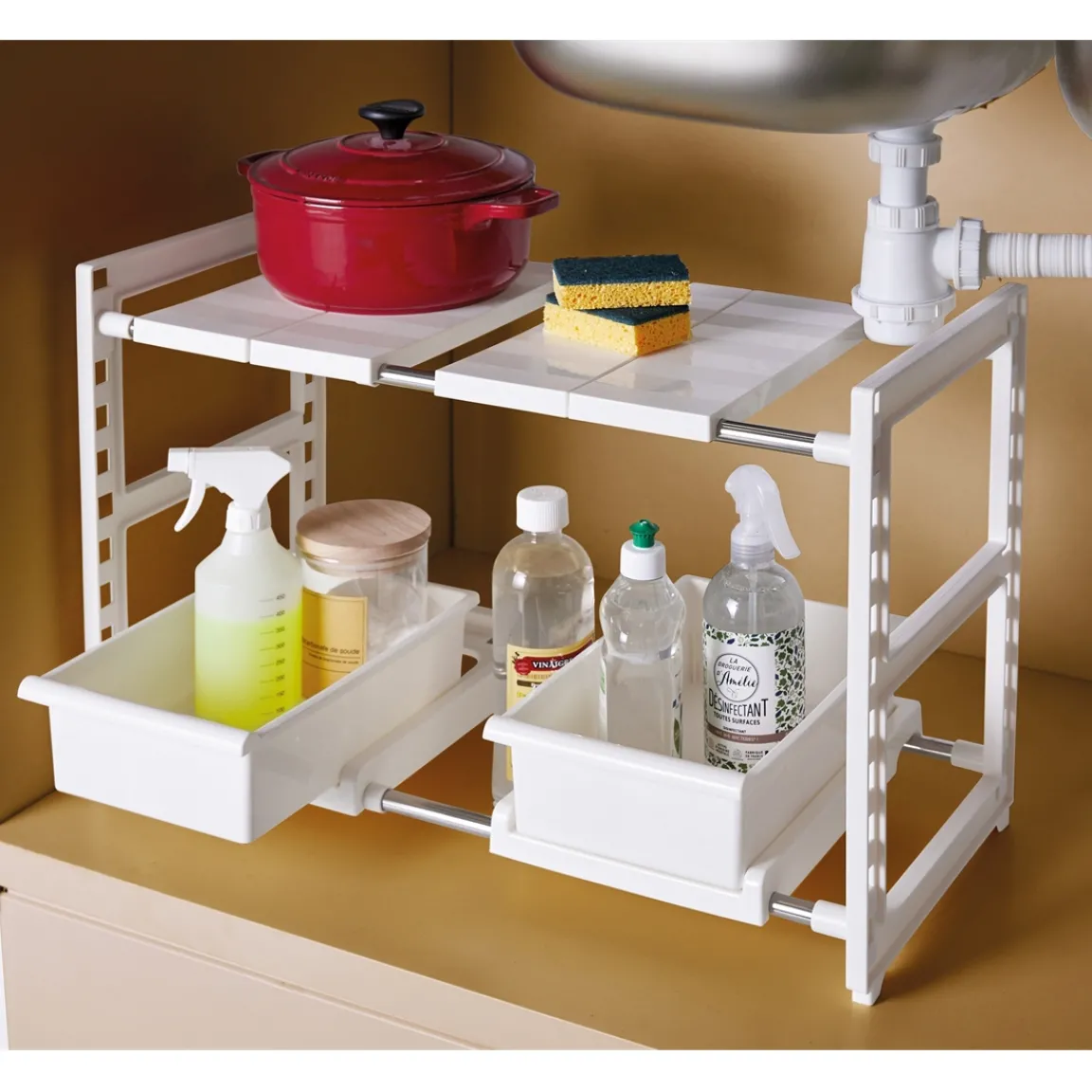 Discount Tempsl Sous-évier réglable 2 tiroirs